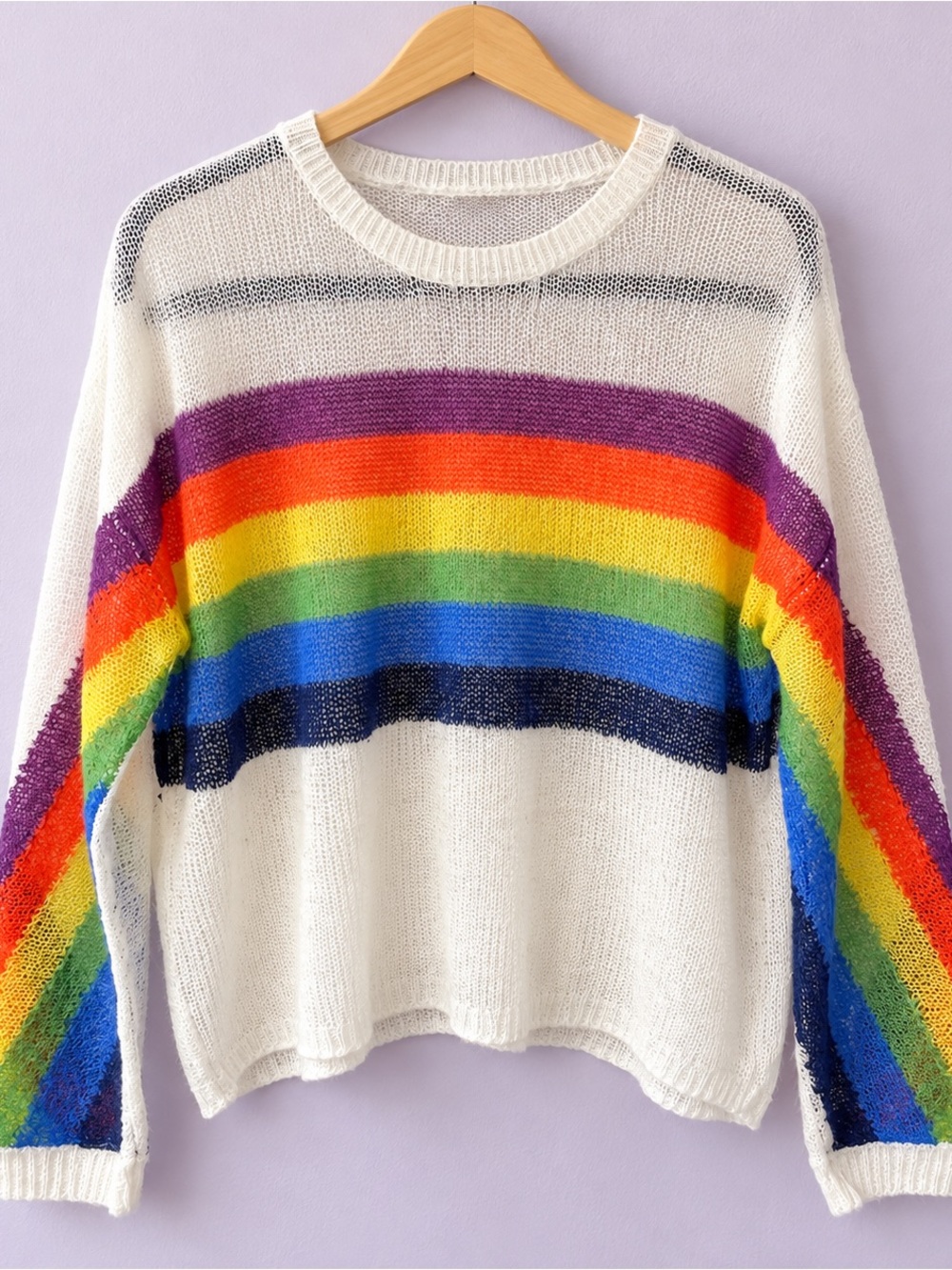 Avantlook Rainbow Stripe Open Knit Cotton Sweater Size M